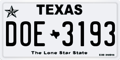 TX license plate DOE3193