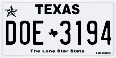 TX license plate DOE3194