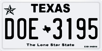 TX license plate DOE3195