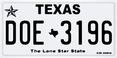 TX license plate DOE3196
