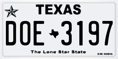 TX license plate DOE3197