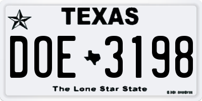 TX license plate DOE3198