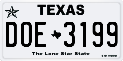TX license plate DOE3199