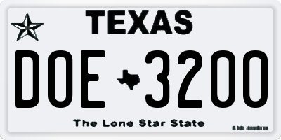TX license plate DOE3200