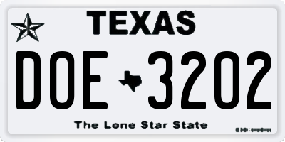 TX license plate DOE3202