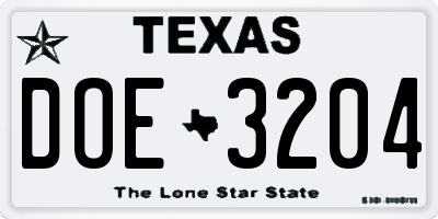 TX license plate DOE3204