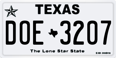 TX license plate DOE3207