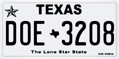 TX license plate DOE3208