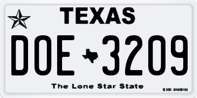 TX license plate DOE3209