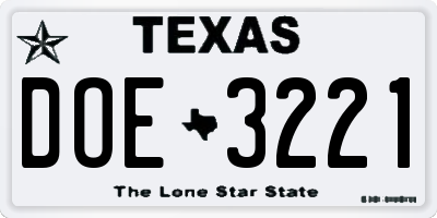 TX license plate DOE3221