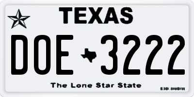 TX license plate DOE3222