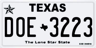TX license plate DOE3223