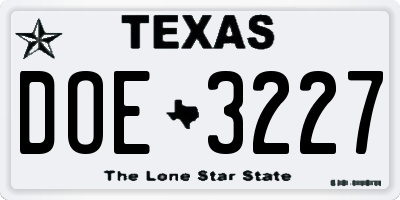 TX license plate DOE3227