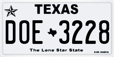TX license plate DOE3228