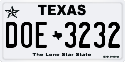 TX license plate DOE3232