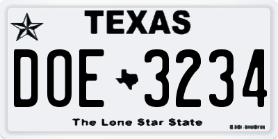 TX license plate DOE3234