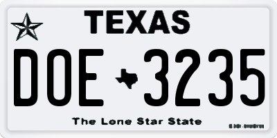TX license plate DOE3235
