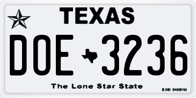 TX license plate DOE3236