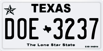 TX license plate DOE3237