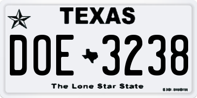 TX license plate DOE3238