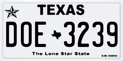 TX license plate DOE3239