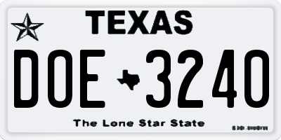TX license plate DOE3240