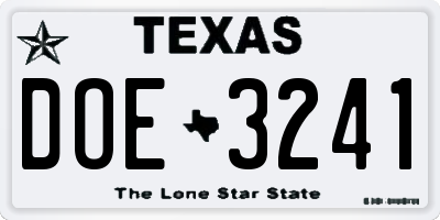 TX license plate DOE3241