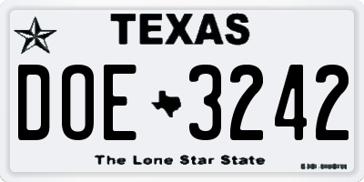 TX license plate DOE3242