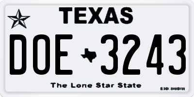 TX license plate DOE3243
