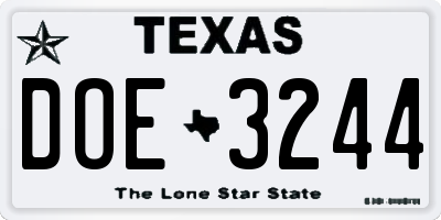 TX license plate DOE3244