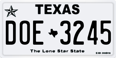 TX license plate DOE3245