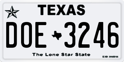 TX license plate DOE3246