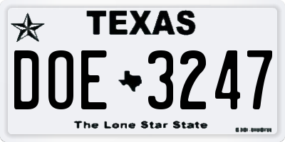 TX license plate DOE3247