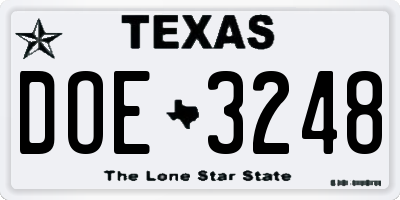 TX license plate DOE3248