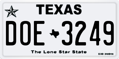 TX license plate DOE3249