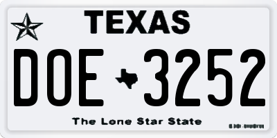TX license plate DOE3252