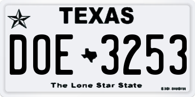 TX license plate DOE3253