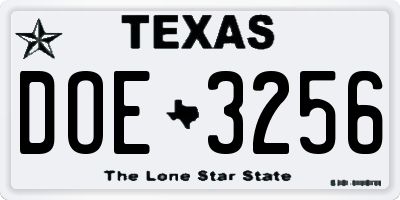 TX license plate DOE3256