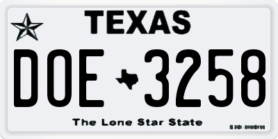 TX license plate DOE3258