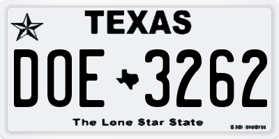 TX license plate DOE3262