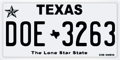 TX license plate DOE3263