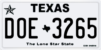 TX license plate DOE3265