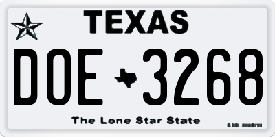 TX license plate DOE3268
