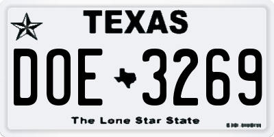 TX license plate DOE3269