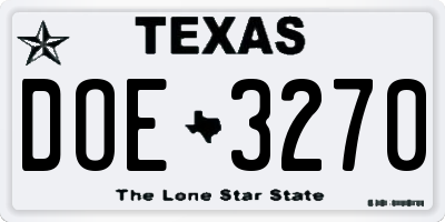 TX license plate DOE3270
