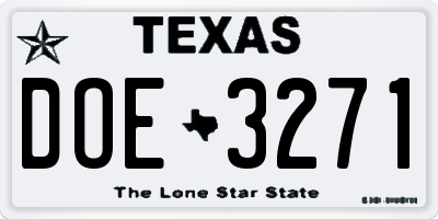 TX license plate DOE3271