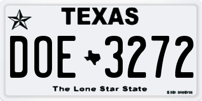 TX license plate DOE3272