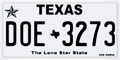 TX license plate DOE3273
