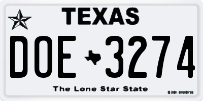 TX license plate DOE3274