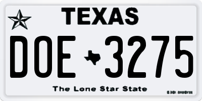 TX license plate DOE3275